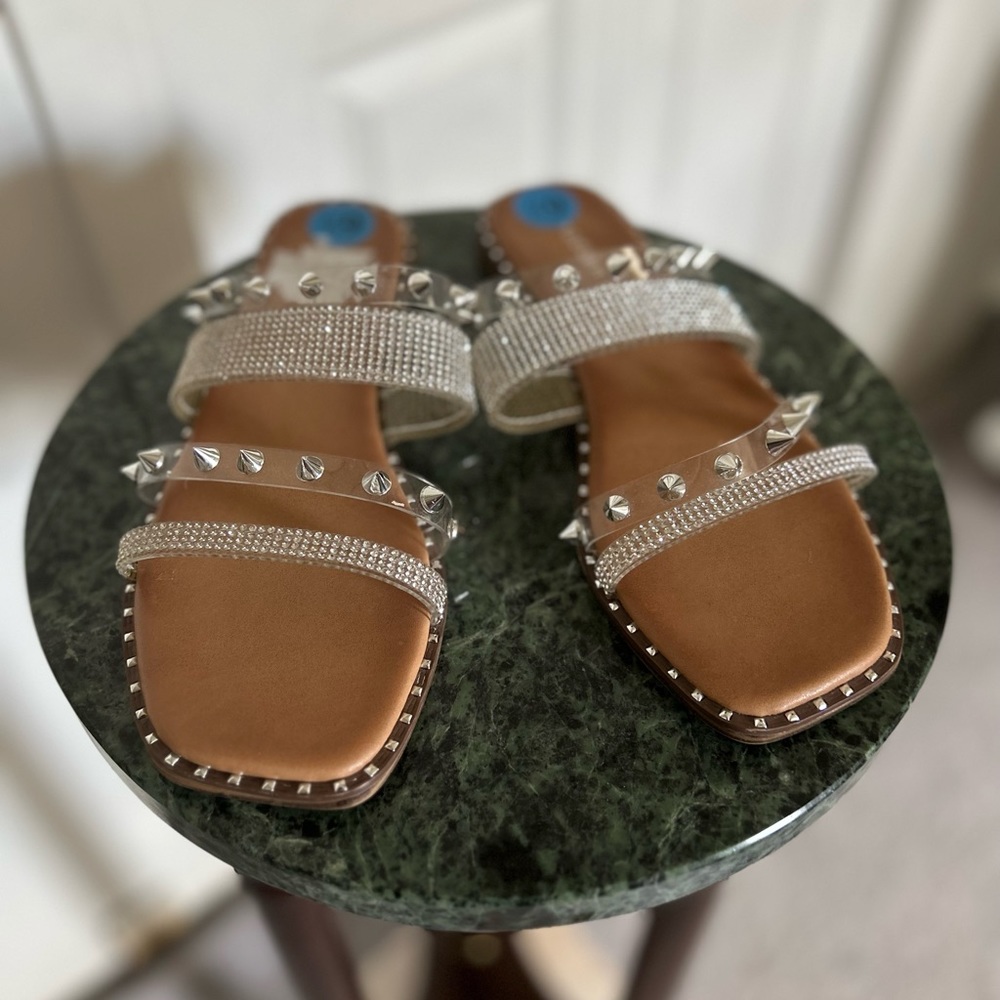 Madden Girl studded crystal straps flat sandals size 6 1/2